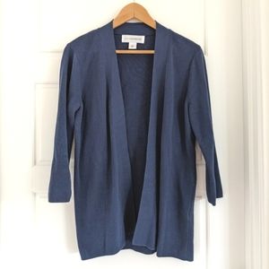 Women's Minimalist Open Cardigan 3/4 Sleeves Blue Size M Office Capsule Wardrobe